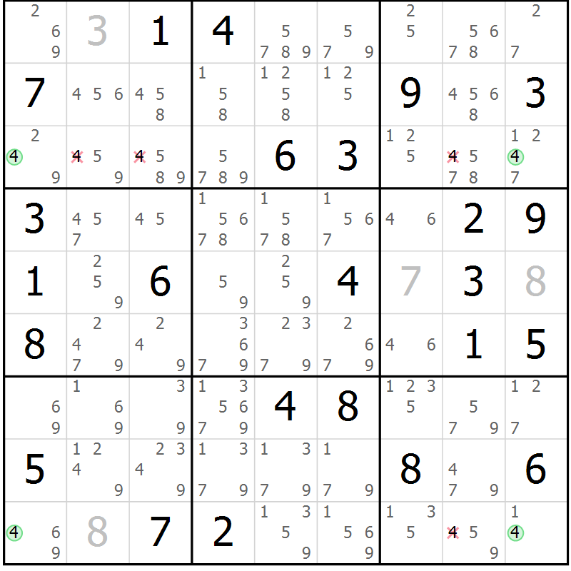 Position des candidats pour la solution de la Gr 70 page 73 du magazine de sudoku Suprême n° 024