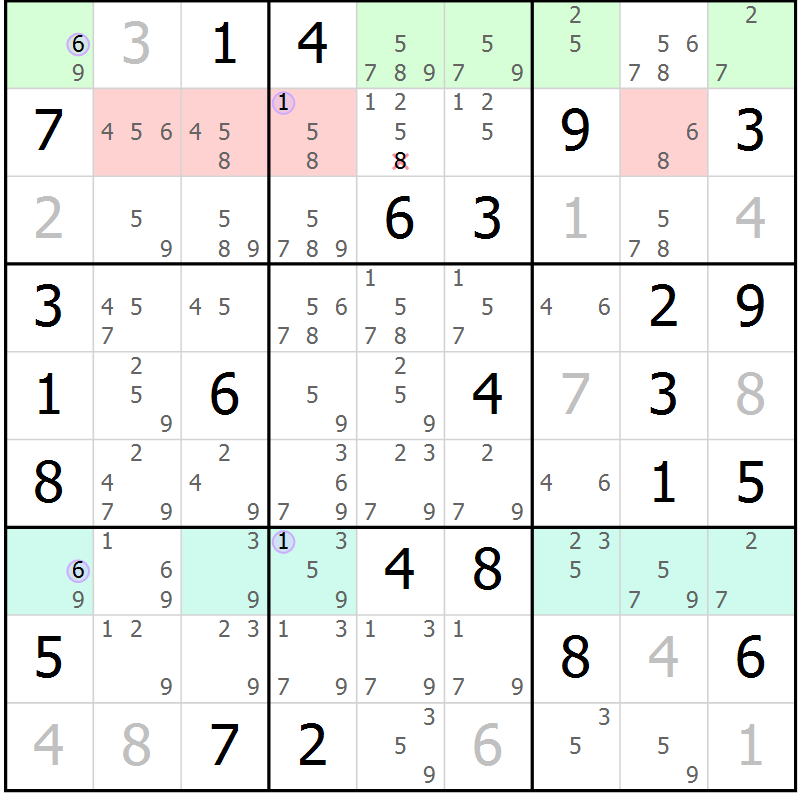 Position des candidats pour la solution de la Gr 70 page 73 du magazine de sudoku Suprême n° 024