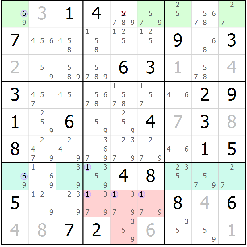 Position des candidats pour la solution de la Gr 70 page 73 du magazine de sudoku Suprême n° 024