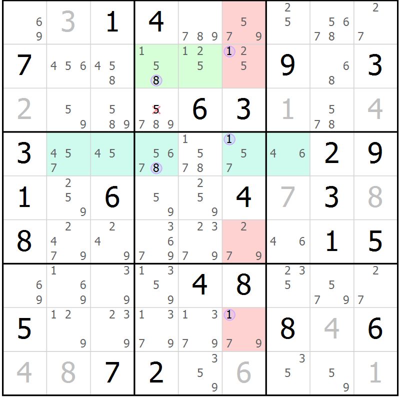 Position des candidats pour la solution de la Gr 70 page 73 du magazine de sudoku Suprême n° 024