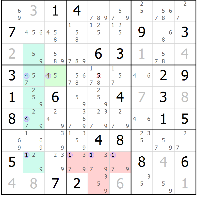 Position des candidats pour la solution de la Gr 70 page 73 du magazine de sudoku Suprême n° 024