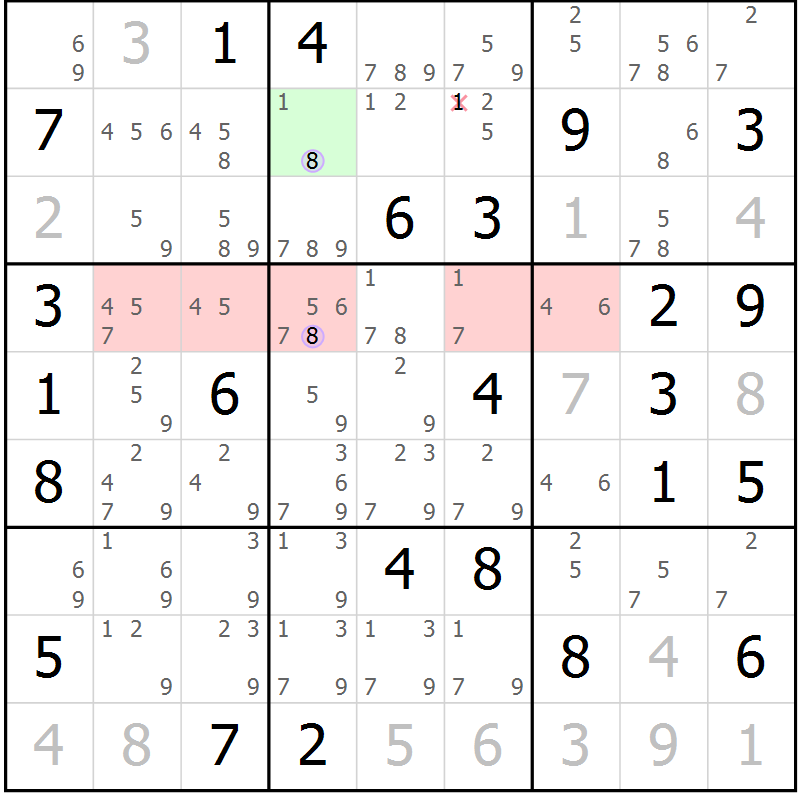 Position des candidats pour la solution de la Gr 70 page 73 du magazine de sudoku Suprême n° 024