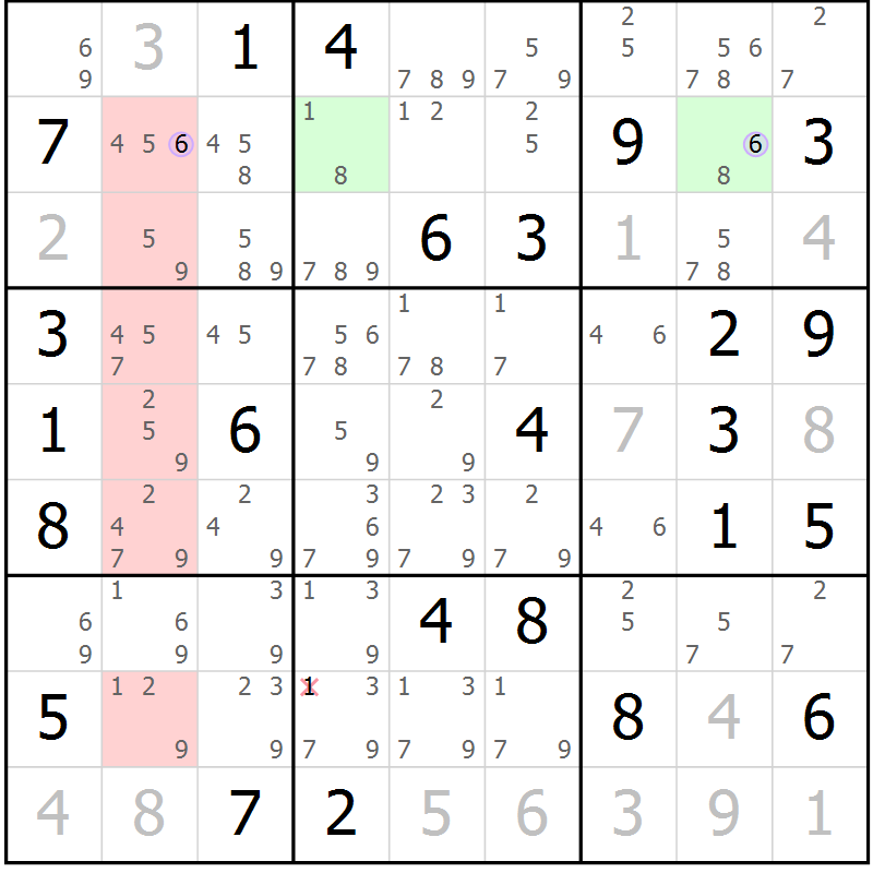 Position des candidats pour la solution de la Gr 70 page 73 du magazine de sudoku Suprême n° 024