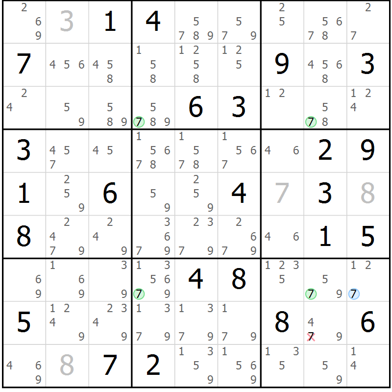 Position des candidats pour la solution de la Gr 70 page 73 du magazine de sudoku Suprême n° 024