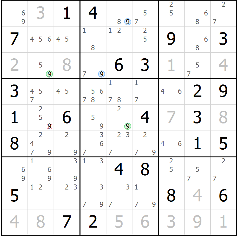 Position des candidats pour la solution de la Gr 70 page 73 du magazine de sudoku Suprême n° 024
