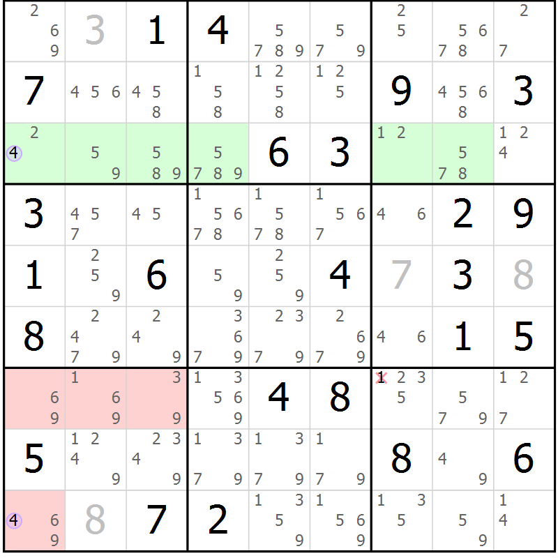 Position des candidats pour la solution de la Gr 70 page 73 du magazine de sudoku Suprême n° 024