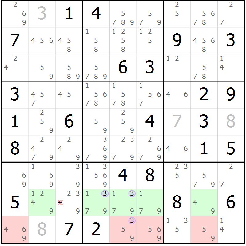Position des candidats pour la solution de la Gr 70 page 73 du magazine de sudoku Suprême n° 024