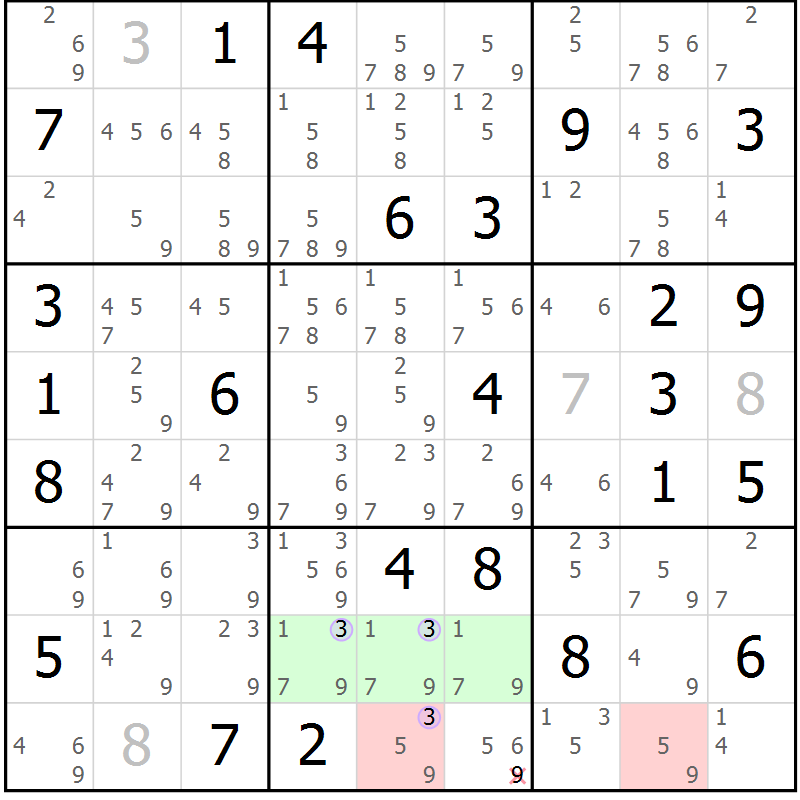 Position des candidats pour la solution de la Gr 70 page 73 du magazine de sudoku Suprême n° 024