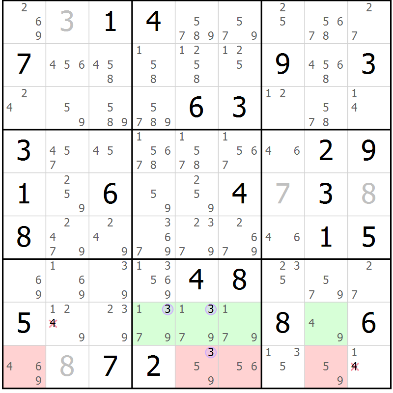 Position des candidats pour la solution de la Gr 70 page 73 du magazine de sudoku Suprême n° 024