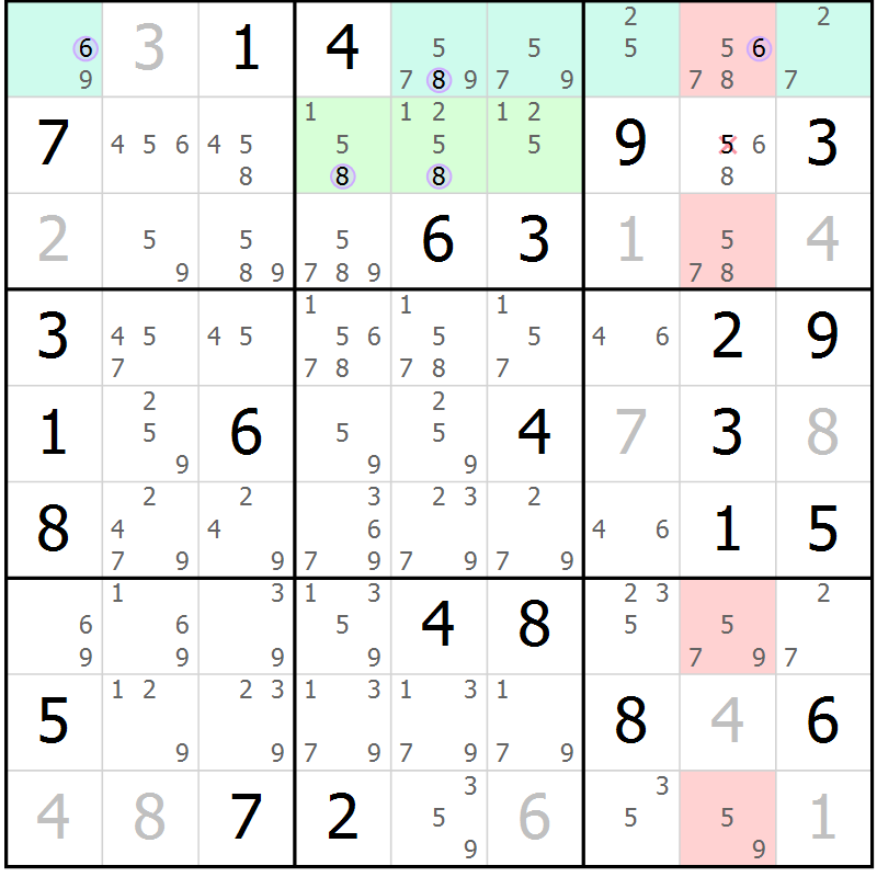 Position des candidats pour la solution de la Gr 70 page 73 du magazine de sudoku Suprême n° 024