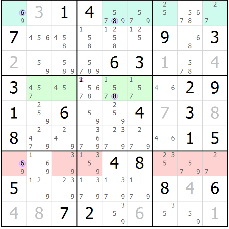Position des candidats pour la solution de la Gr 70 page 73 du magazine de sudoku Suprême n° 024