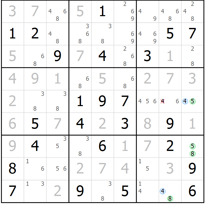 Position des candidats pour la solution de la Gr 71 page 74 du magazine de sudoku Suprême n° 024
