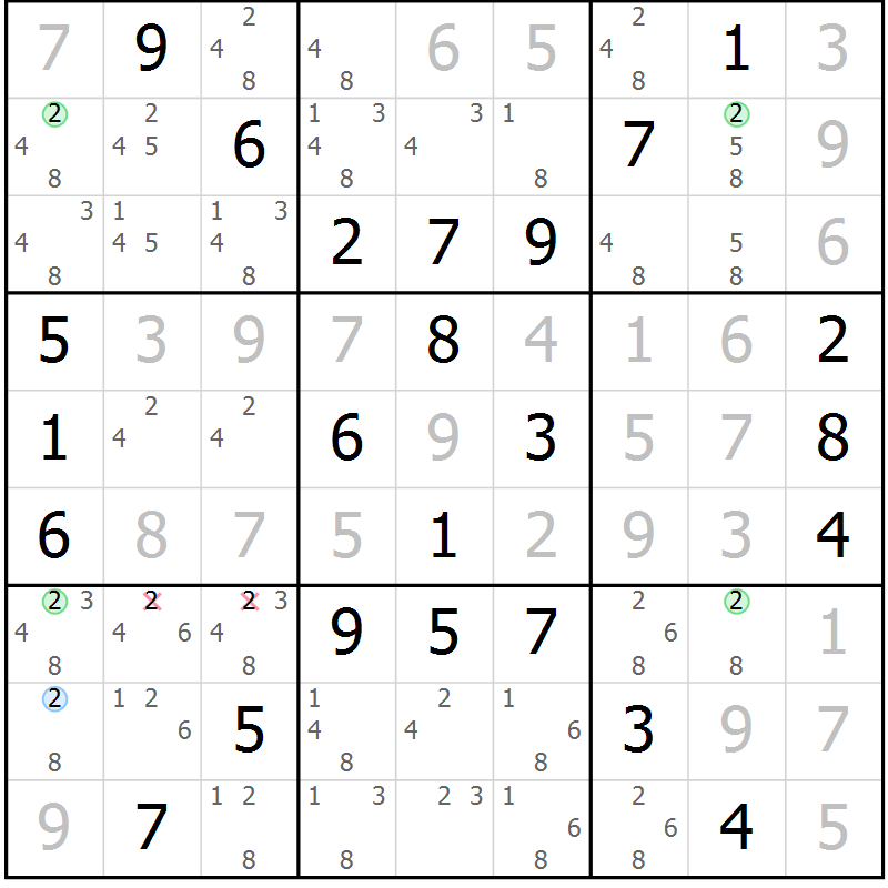Position des candidats pour la solution de la Gr 72 page 75 du magazine de sudoku Suprême n° 024