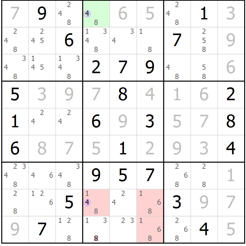 Position des candidats pour la solution de la Gr 72 page 75 du magazine de sudoku Suprême n° 024