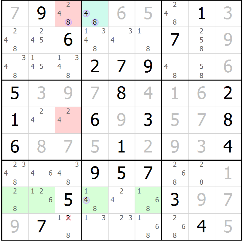 Position des candidats pour la solution de la Gr 72 page 75 du magazine de sudoku Suprême n° 024