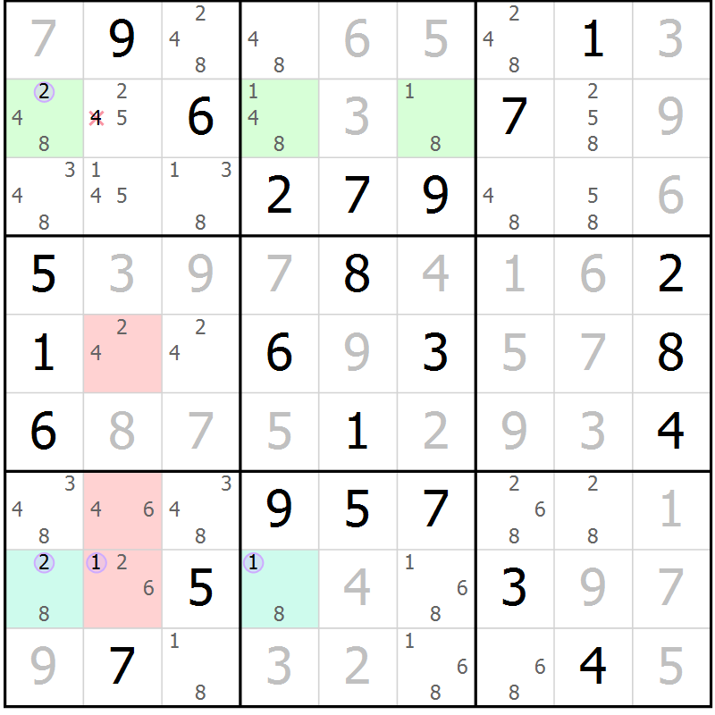 Position des candidats pour la solution de la Gr 72 page 75 du magazine de sudoku Suprême n° 024