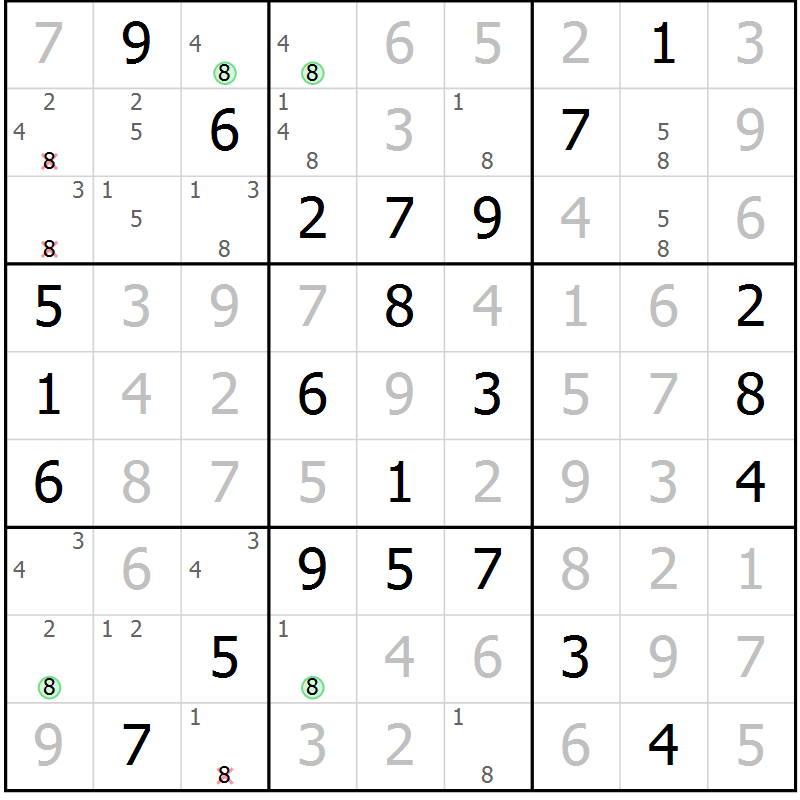 Position des candidats pour la solution de la Gr 72 page 75 du magazine de sudoku Suprême n° 024