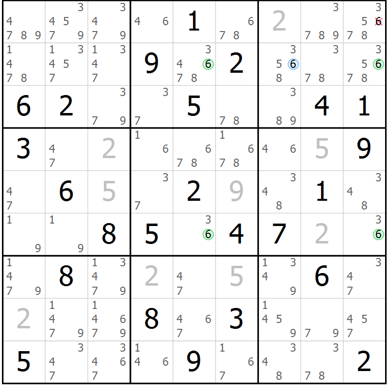 Position des candidats pour la solution de la Gr 73 page 76 du magazine de sudoku Suprême n° 024
