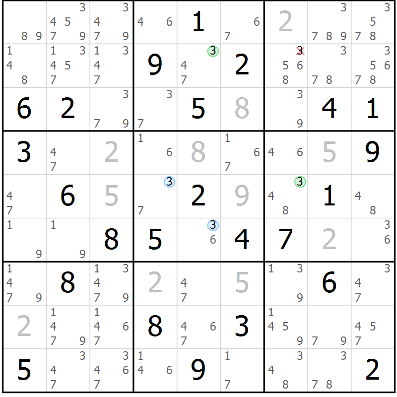 Position des candidats pour la solution de la Gr 73 page 76 du magazine de sudoku Suprême n° 024