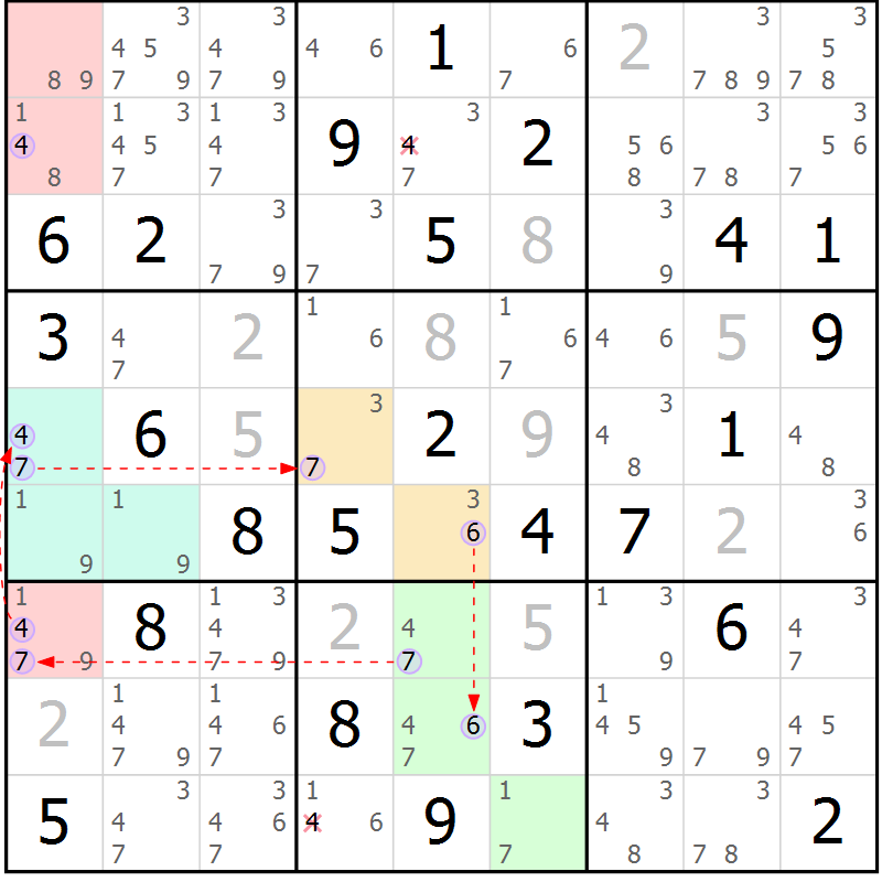 Position des candidats pour la solution de la Gr 73 page 76 du magazine de sudoku Suprême n° 024