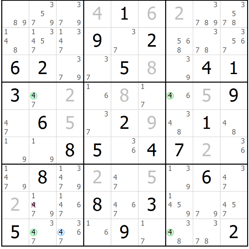 Position des candidats pour la solution de la Gr 73 page 76 du magazine de sudoku Suprême n° 024
