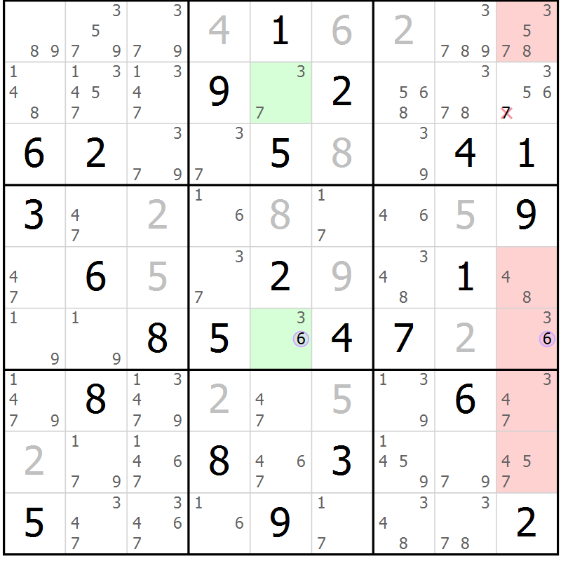 Position des candidats pour la solution de la Gr 73 page 76 du magazine de sudoku Suprême n° 024