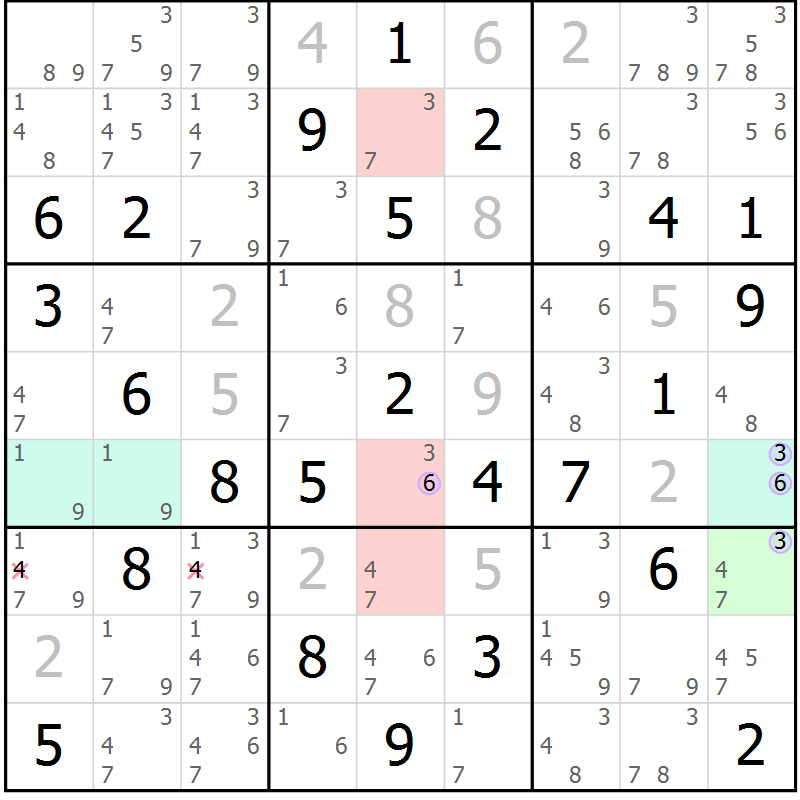 Position des candidats pour la solution de la Gr 73 page 76 du magazine de sudoku Suprême n° 024