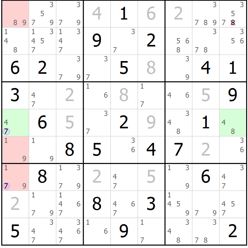Position des candidats pour la solution de la Gr 73 page 76 du magazine de sudoku Suprême n° 024