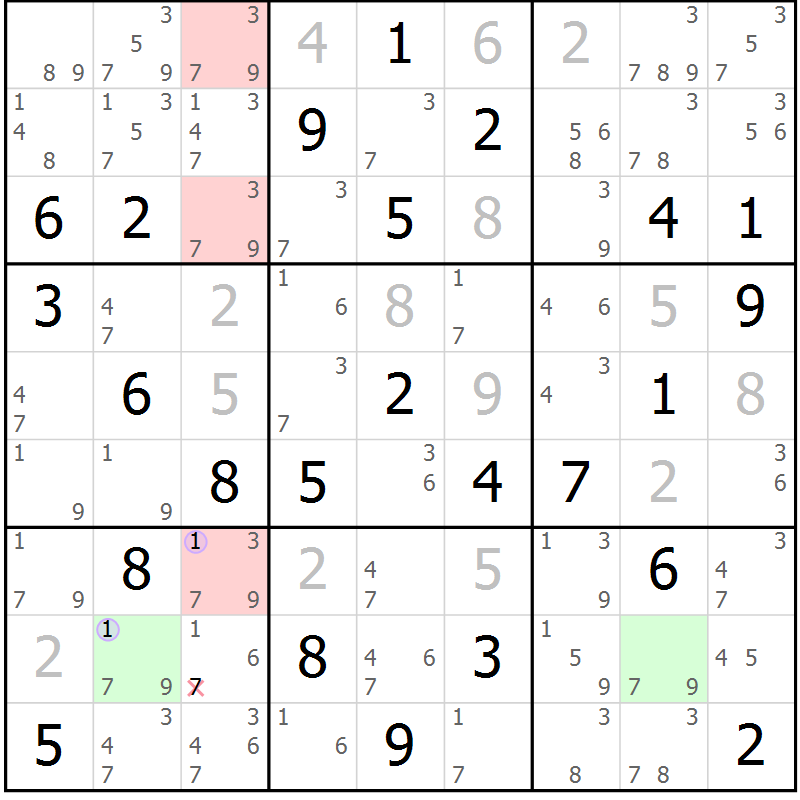 Position des candidats pour la solution de la Gr 73 page 76 du magazine de sudoku Suprême n° 024