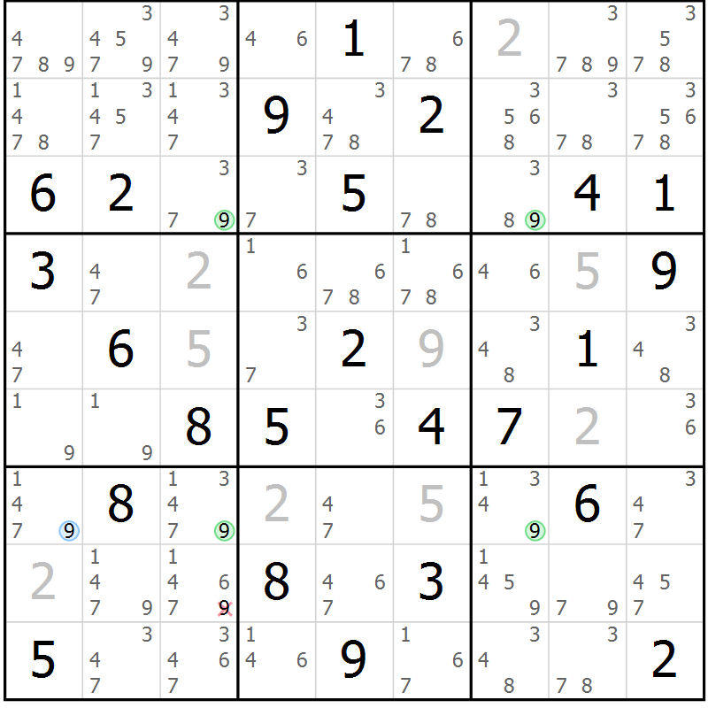 Position des candidats pour la solution de la Gr 73 page 76 du magazine de sudoku Suprême n° 024