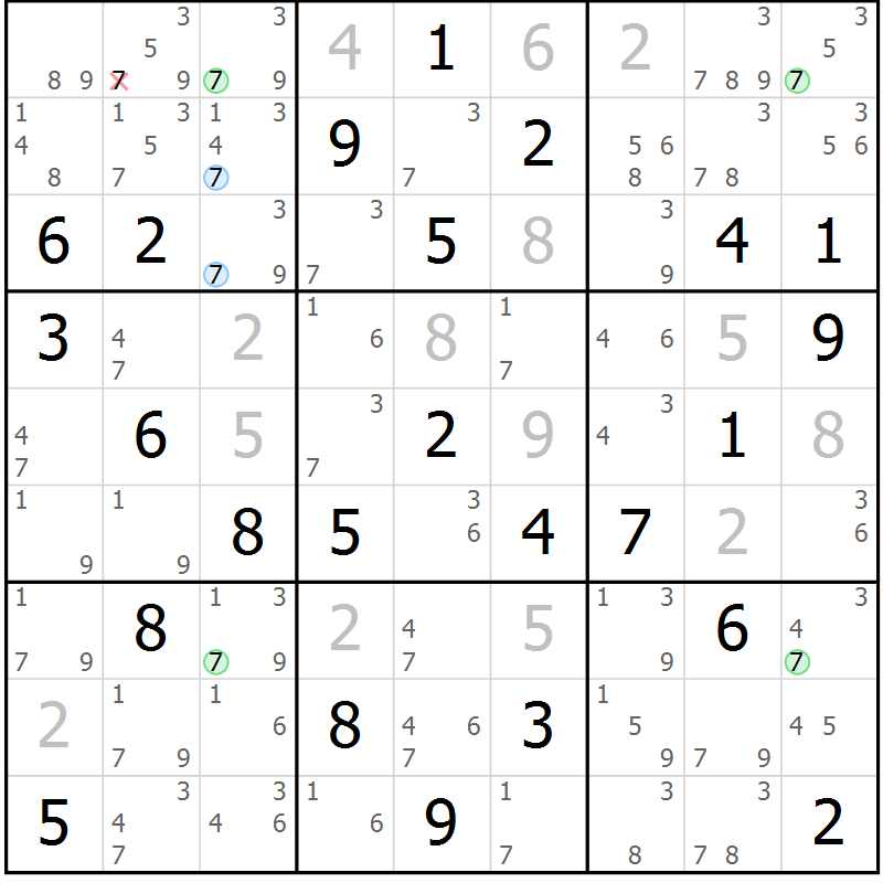 Position des candidats pour la solution de la Gr 73 page 76 du magazine de sudoku Suprême n° 024