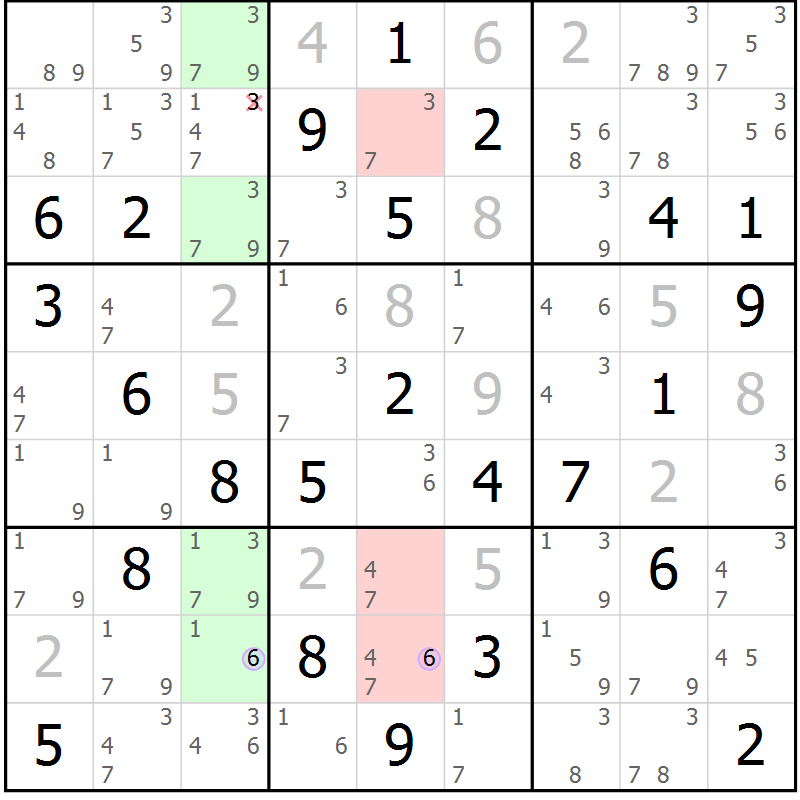 Position des candidats pour la solution de la Gr 73 page 76 du magazine de sudoku Suprême n° 024