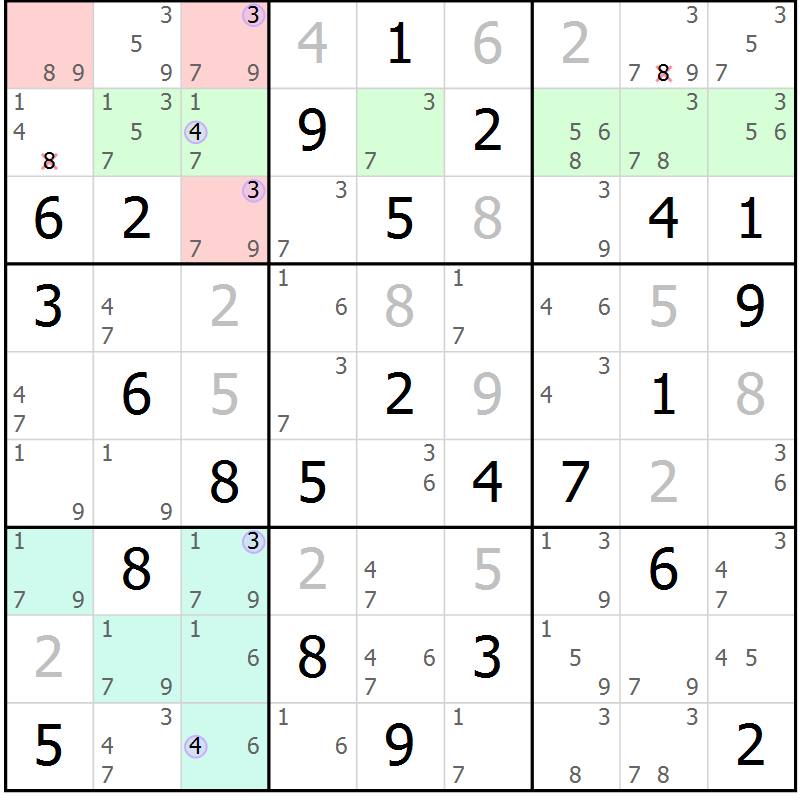 Position des candidats pour la solution de la Gr 73 page 76 du magazine de sudoku Suprême n° 024