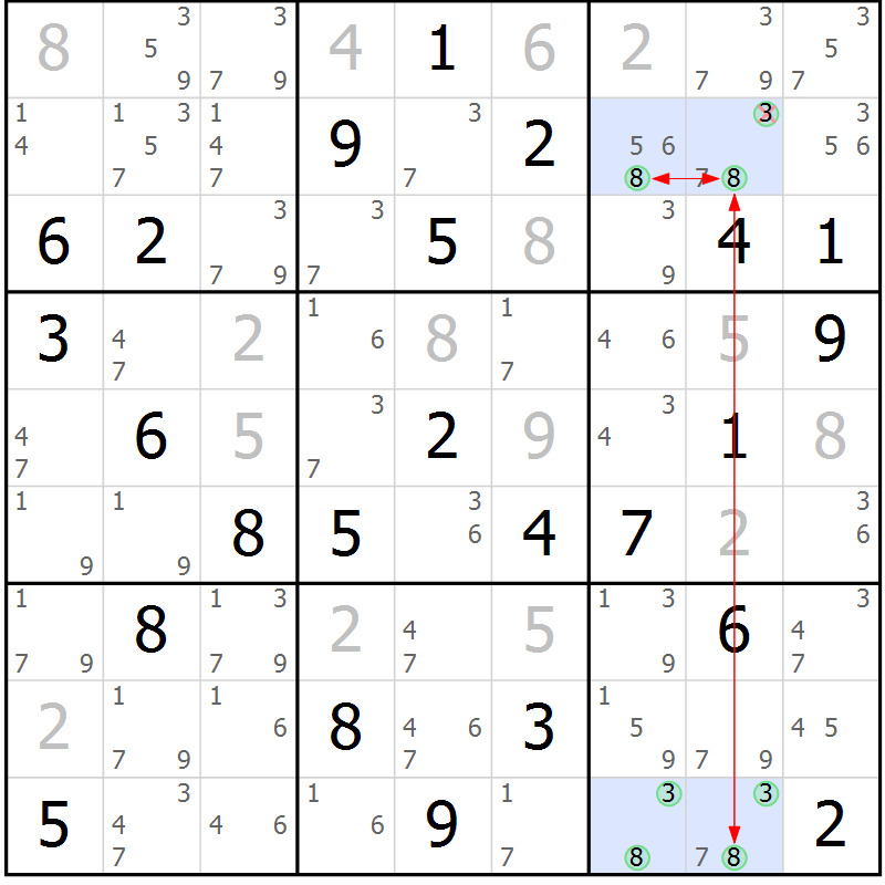 Position des candidats pour la solution de la Gr 73 page 76 du magazine de sudoku Suprême n° 024