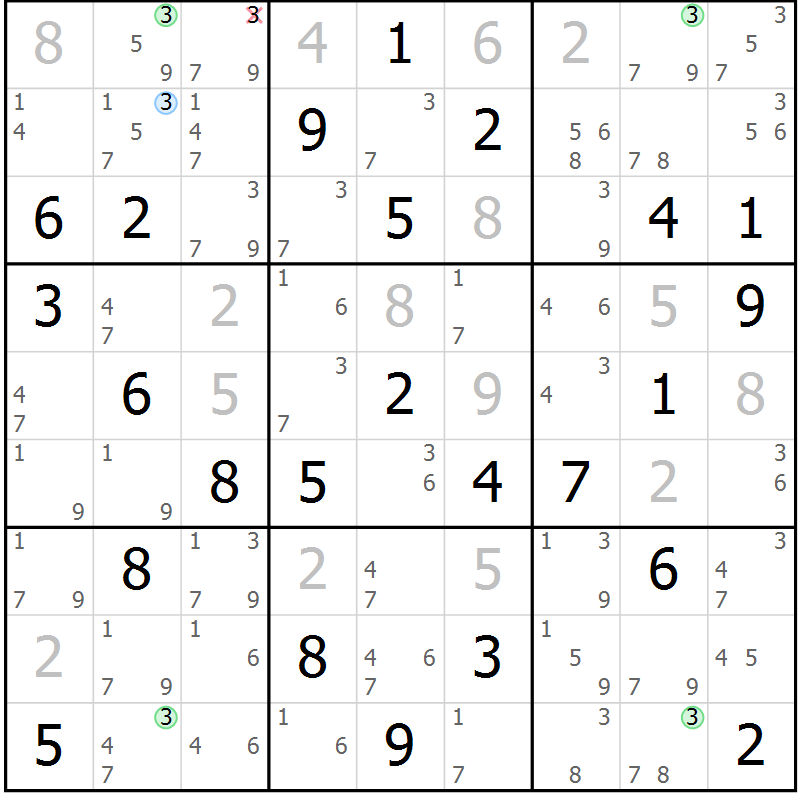 Position des candidats pour la solution de la Gr 73 page 76 du magazine de sudoku Suprême n° 024