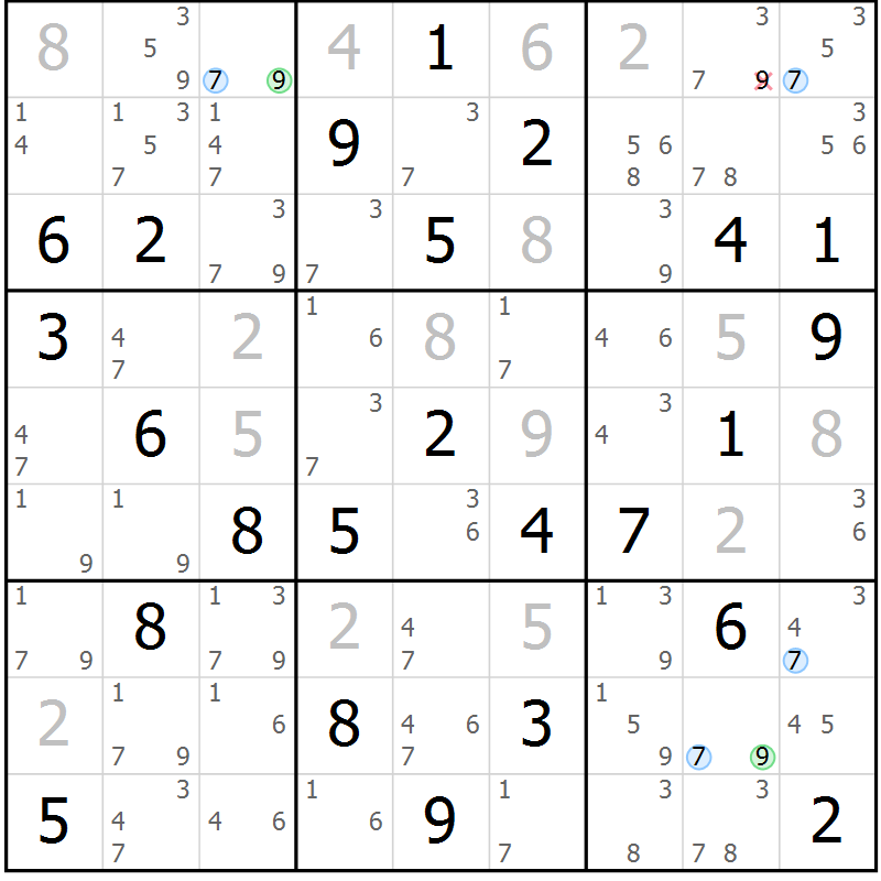 Position des candidats pour la solution de la Gr 73 page 76 du magazine de sudoku Suprême n° 024
