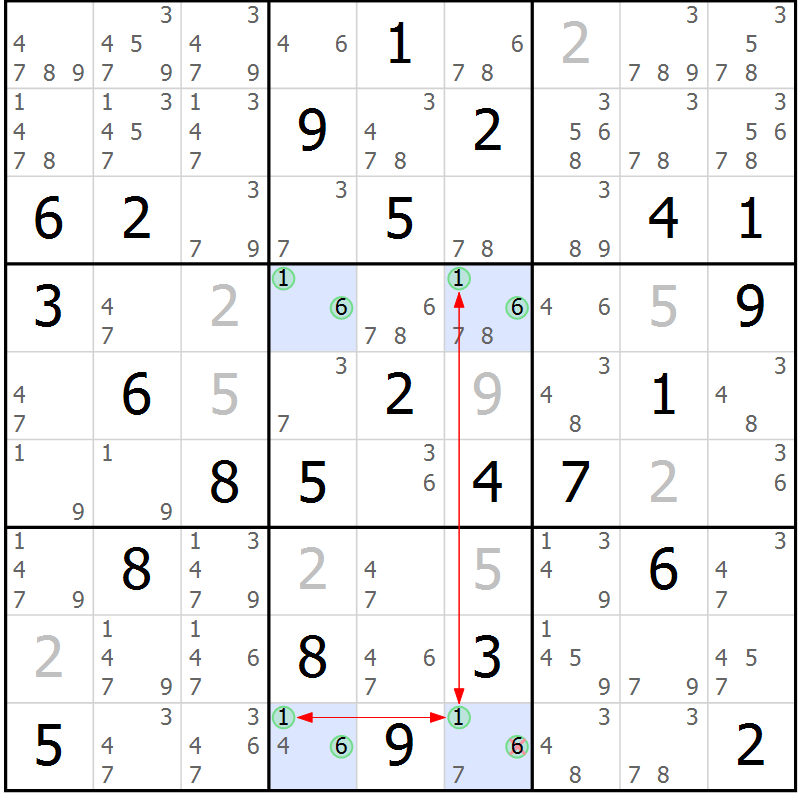 Position des candidats pour la solution de la Gr 73 page 76 du magazine de sudoku Suprême n° 024