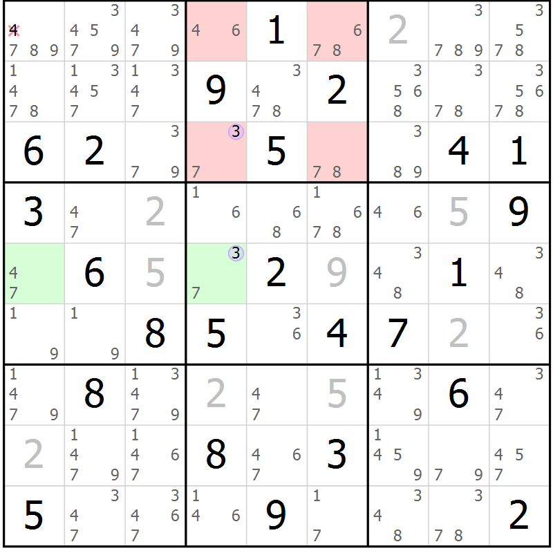 Position des candidats pour la solution de la Gr 73 page 76 du magazine de sudoku Suprême n° 024