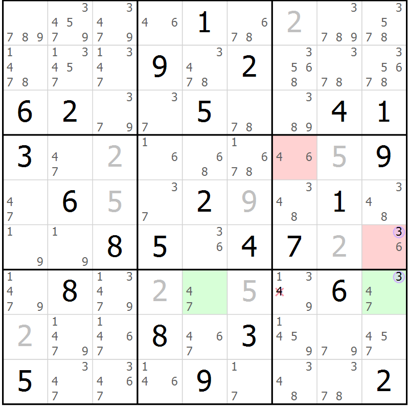 Position des candidats pour la solution de la Gr 73 page 76 du magazine de sudoku Suprême n° 024