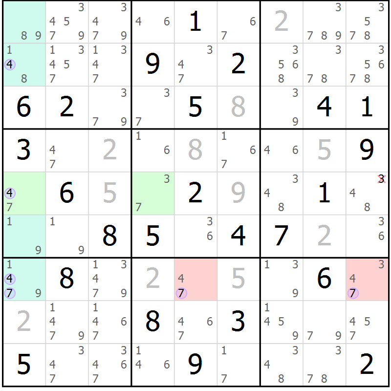 Position des candidats pour la solution de la Gr 73 page 76 du magazine de sudoku Suprême n° 024
