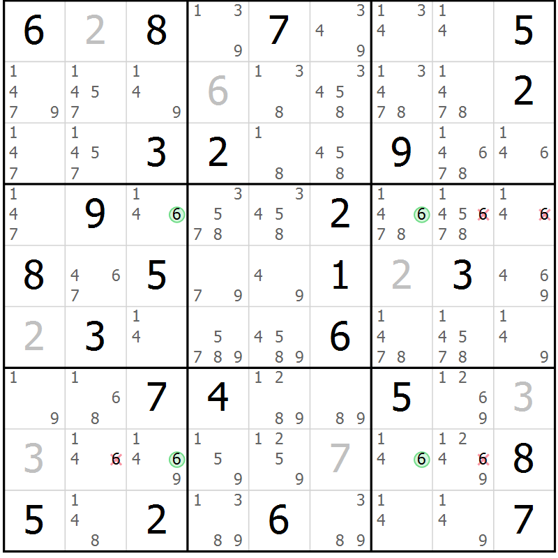 Position des candidats pour la solution de la Gr 74 page 77 du magazine de sudoku Suprême n° 024