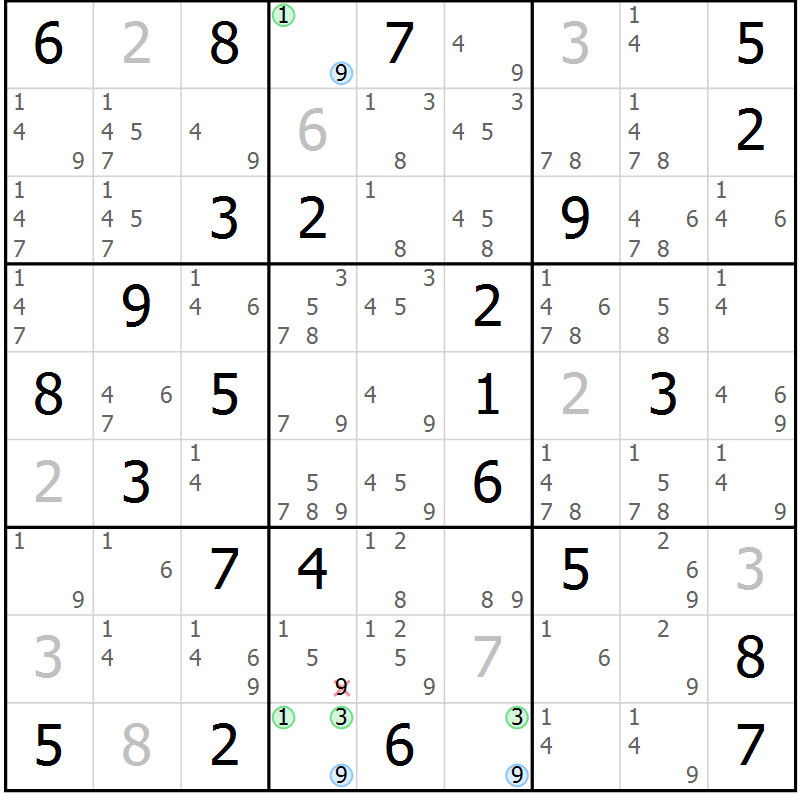 Position des candidats pour la solution de la Gr 74 page 77 du magazine de sudoku Suprême n° 024