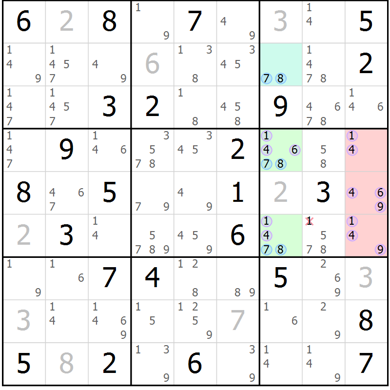 Position des candidats pour la solution de la Gr 74 page 77 du magazine de sudoku Suprême n° 024