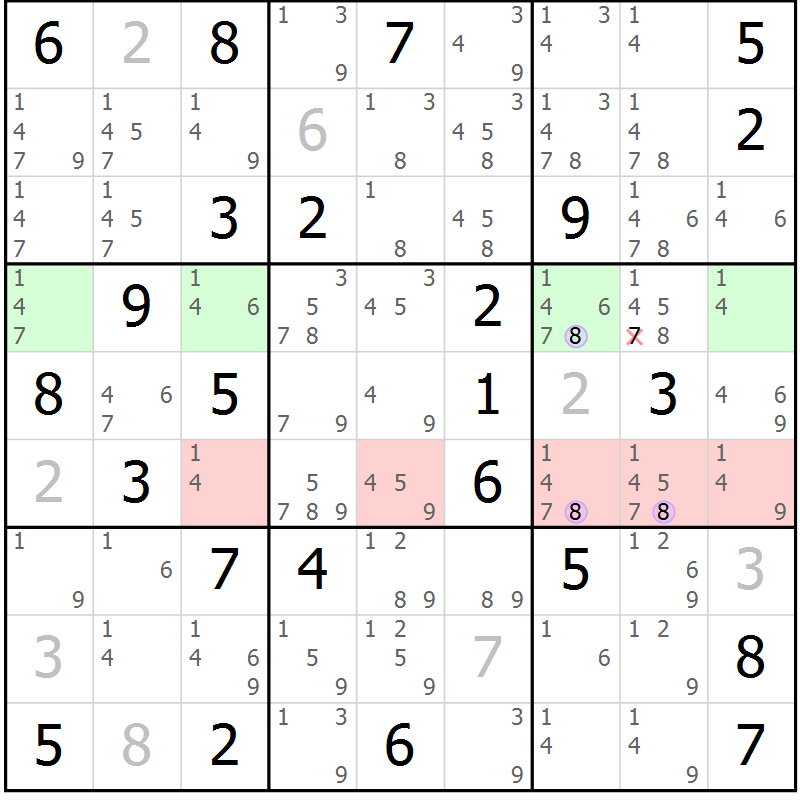 Position des candidats pour la solution de la Gr 74 page 77 du magazine de sudoku Suprême n° 024
