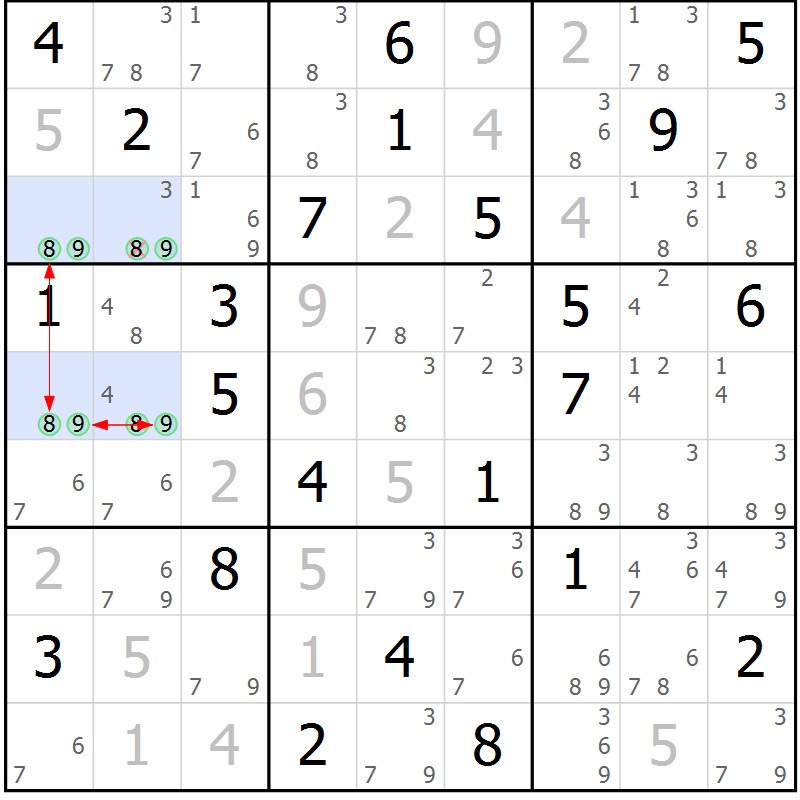 Position des candidats pour la solution de la Gr 75 page 78 du magazine de sudoku Suprême n° 024