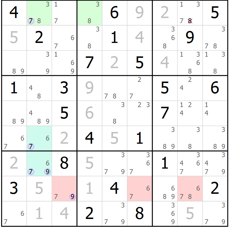 Position des candidats pour la solution de la Gr 75 page 78 du magazine de sudoku Suprême n° 024