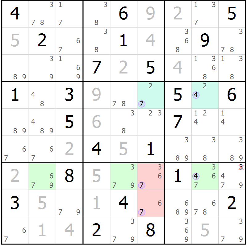 Position des candidats pour la solution de la Gr 75 page 78 du magazine de sudoku Suprême n° 024