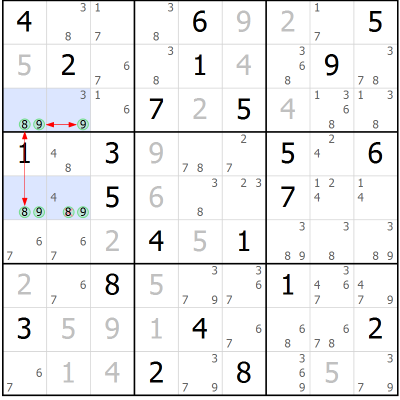 Position des candidats pour la solution de la Gr 75 page 78 du magazine de sudoku Suprême n° 024