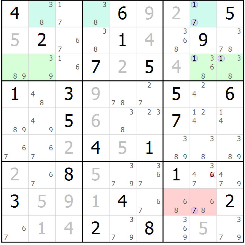 Position des candidats pour la solution de la Gr 75 page 78 du magazine de sudoku Suprême n° 024