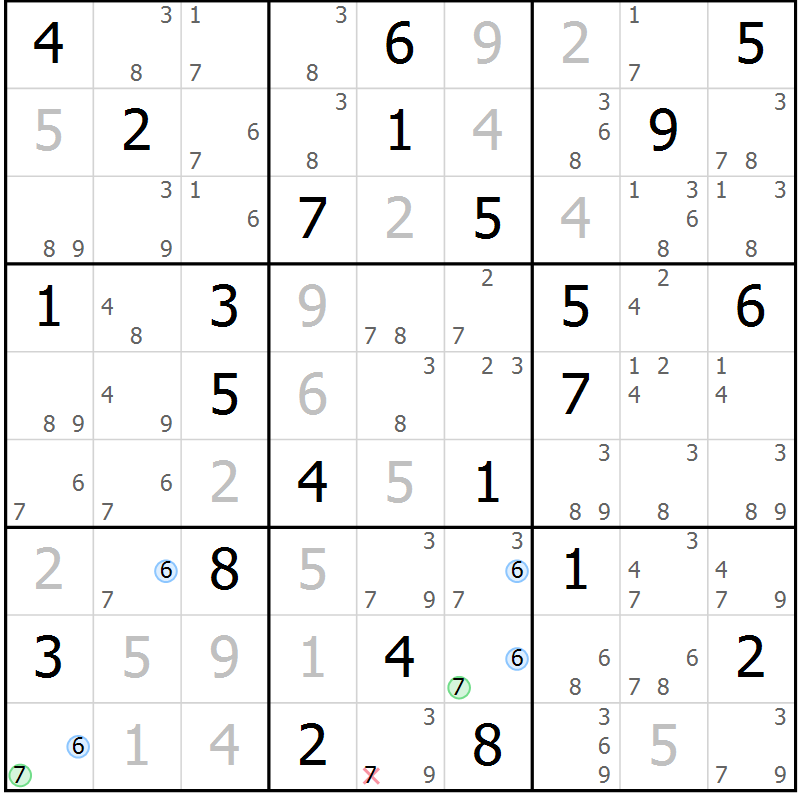 Position des candidats pour la solution de la Gr 75 page 78 du magazine de sudoku Suprême n° 024